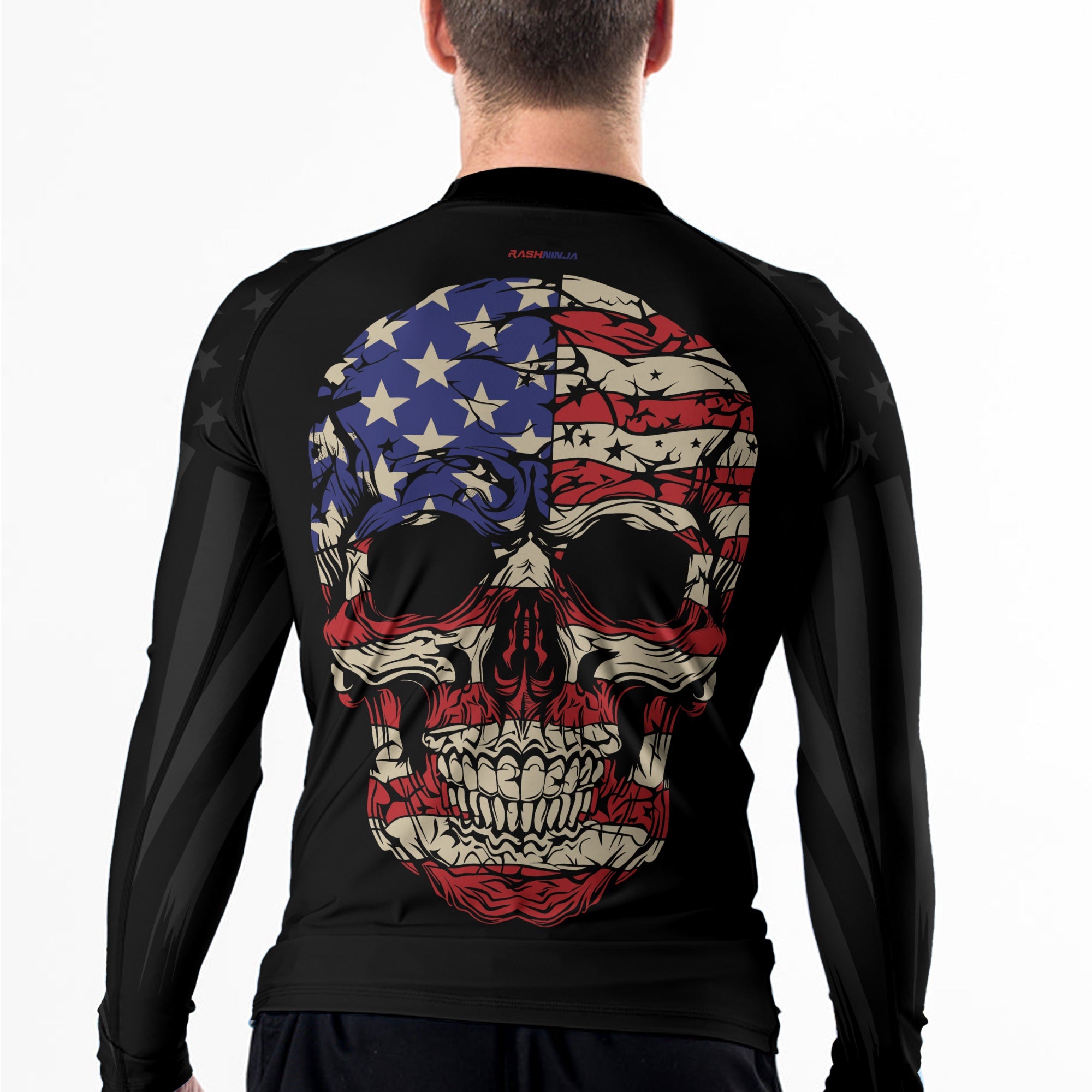 Rashninja Patriotic Skull Stripes Men's Long Sleeve Rash Guard