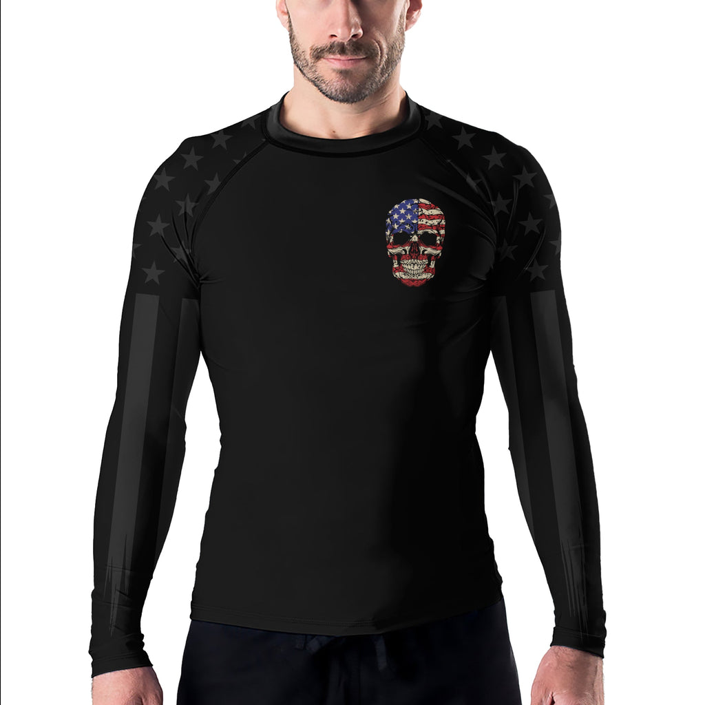 Rashninja Patriotic Skull Stripes Men's Long Sleeve Rash Guard