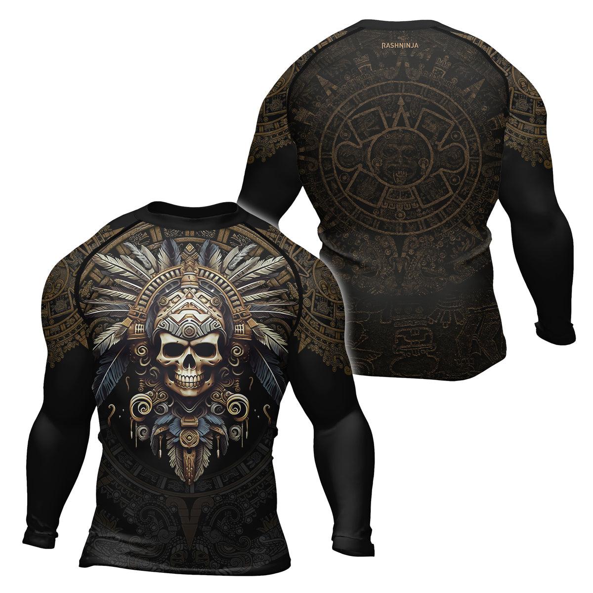 Rashninja Aztec Tribe Headman Skull Men's Long Sleeve Rash Guard