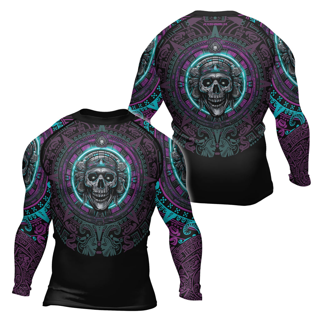 Rashninja Aztec Sun Stone Skull Men's Long Sleeve Rash Guard