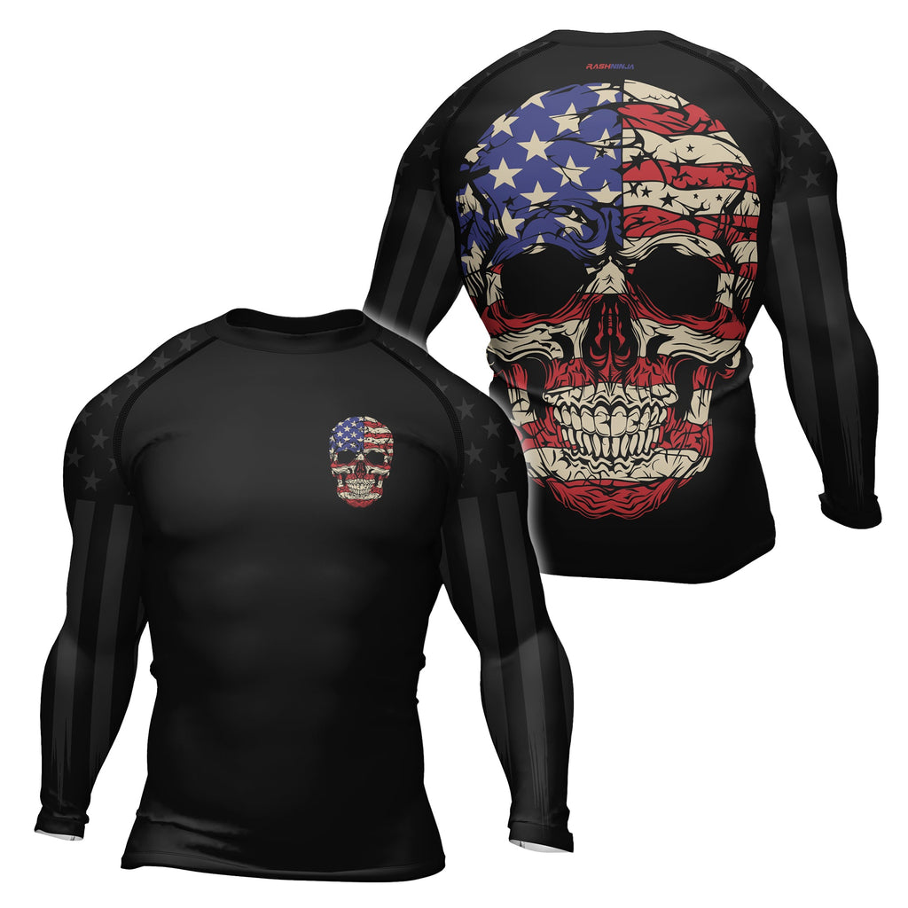 Rashninja Patriotic Skull Stripes Men's Long Sleeve Rash Guard