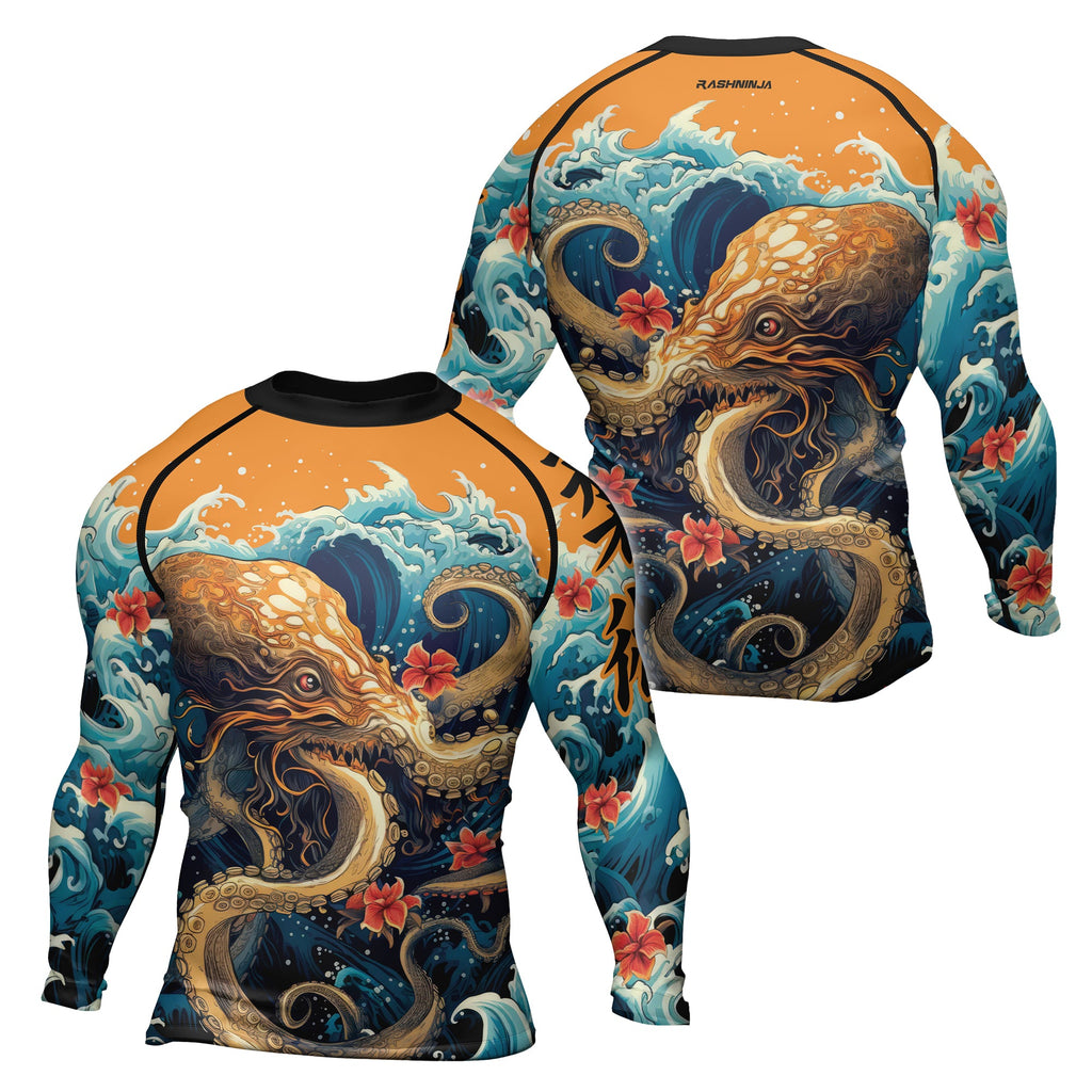 Rashninja Octopus Waves Men's Long Sleeve Rash Guard