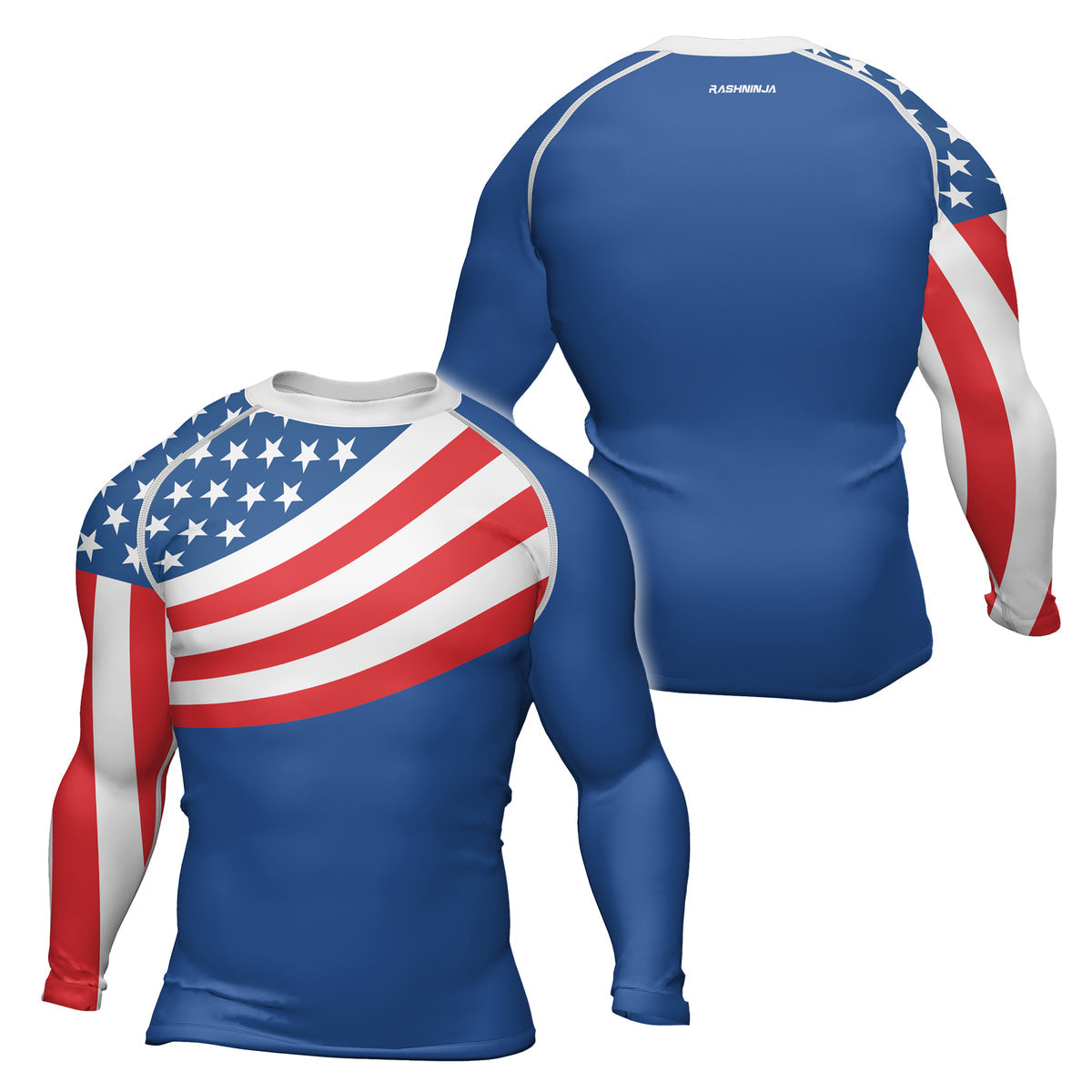 Rashninja USA Flag Patriotic Men's Long Sleeve Rash Guard