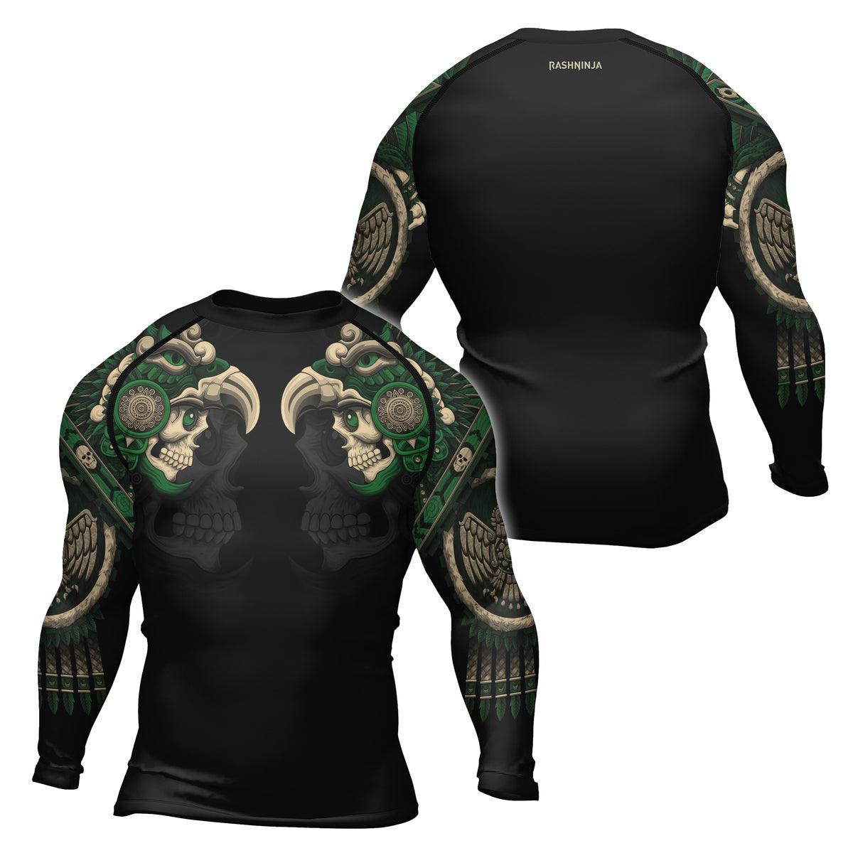 Rashninja Aztec Eagle Warrior Skull Men's Long Sleeve Rash Guard