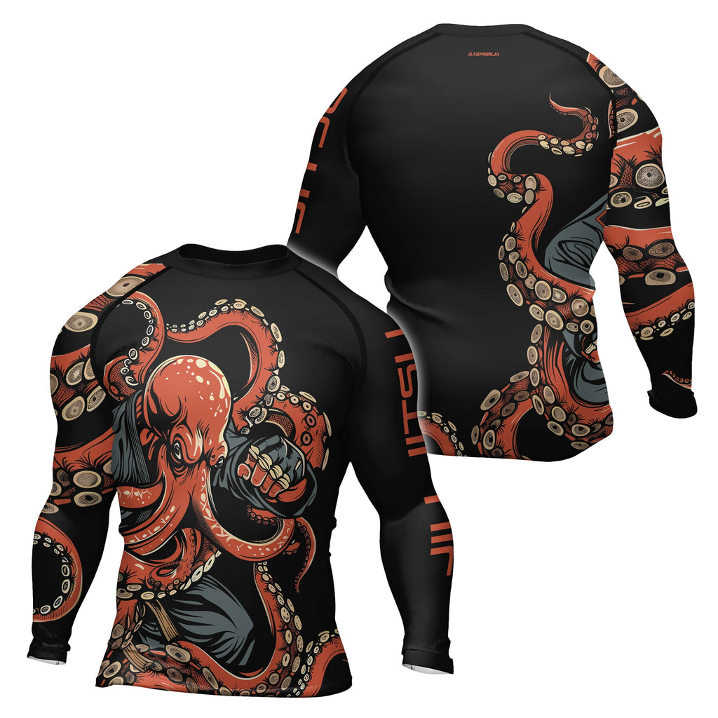 Rashninja Octopus Red Men's Long Sleeve Rash Guard