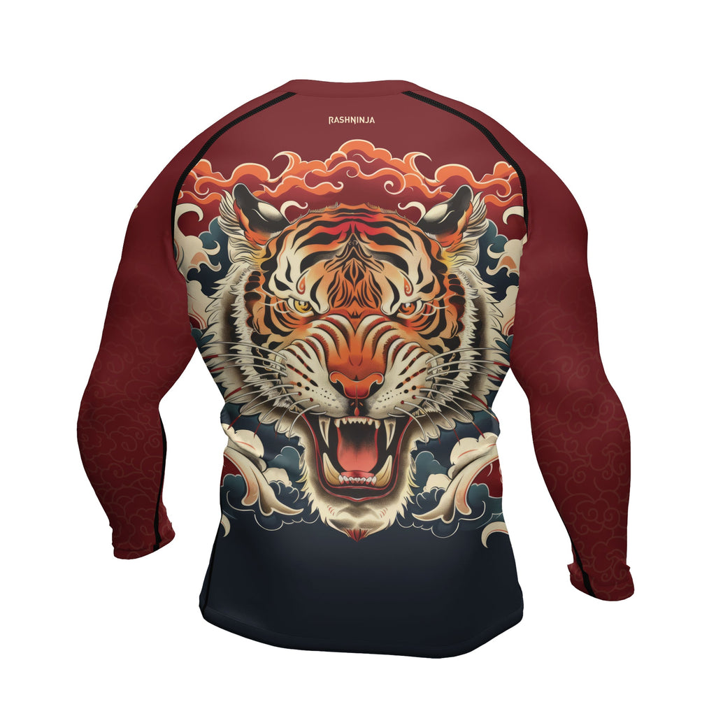 Rashninja Tiger Cloud Black Red Men's Long Sleeve Rash Guard