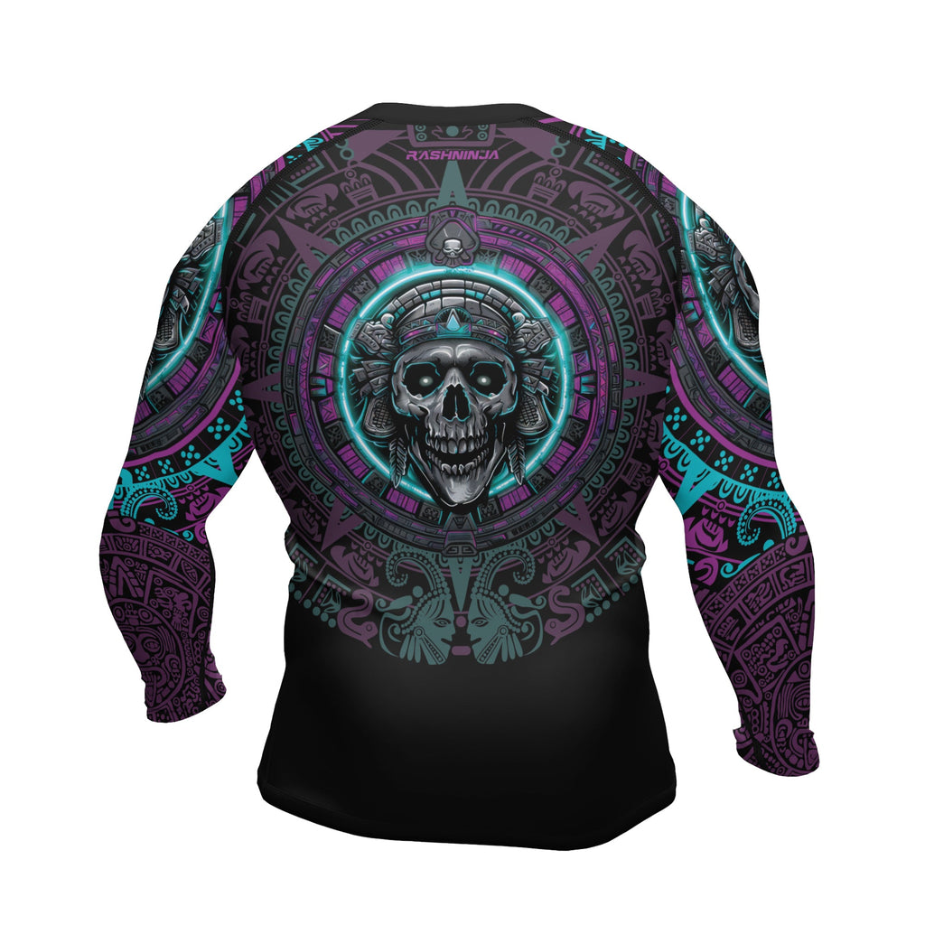 Rashninja Aztec Sun Stone Skull Men's Long Sleeve Rash Guard