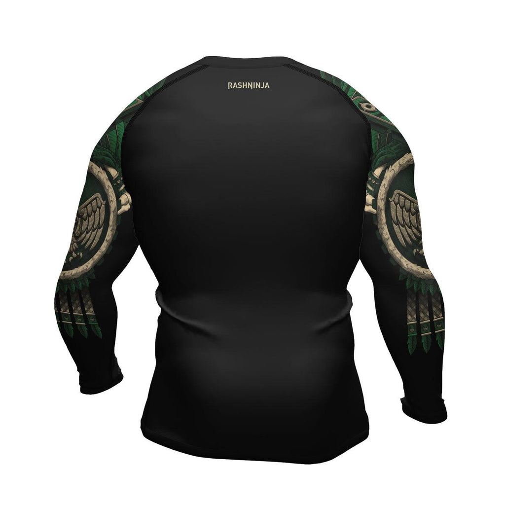 Rashninja Aztec Eagle Warrior Skull Men's Long Sleeve Rash Guard