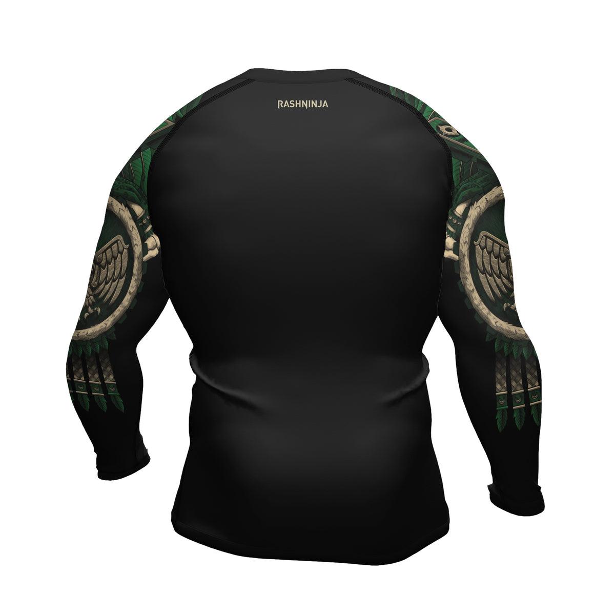 Rashninja Aztec Eagle Warrior Skull Men's Long Sleeve Rash Guard