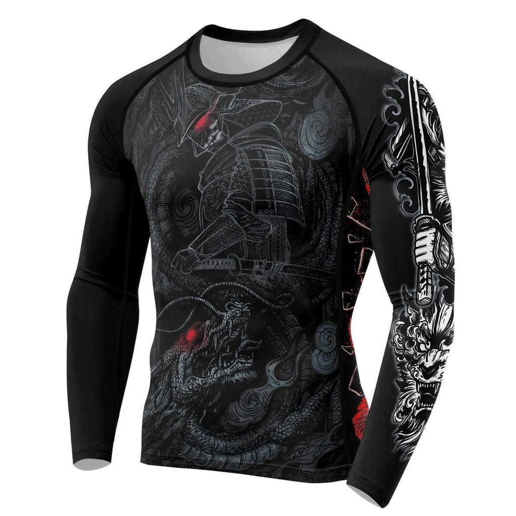 Samurai & Gray Dragon Men's Long Sleeve Rash Guard