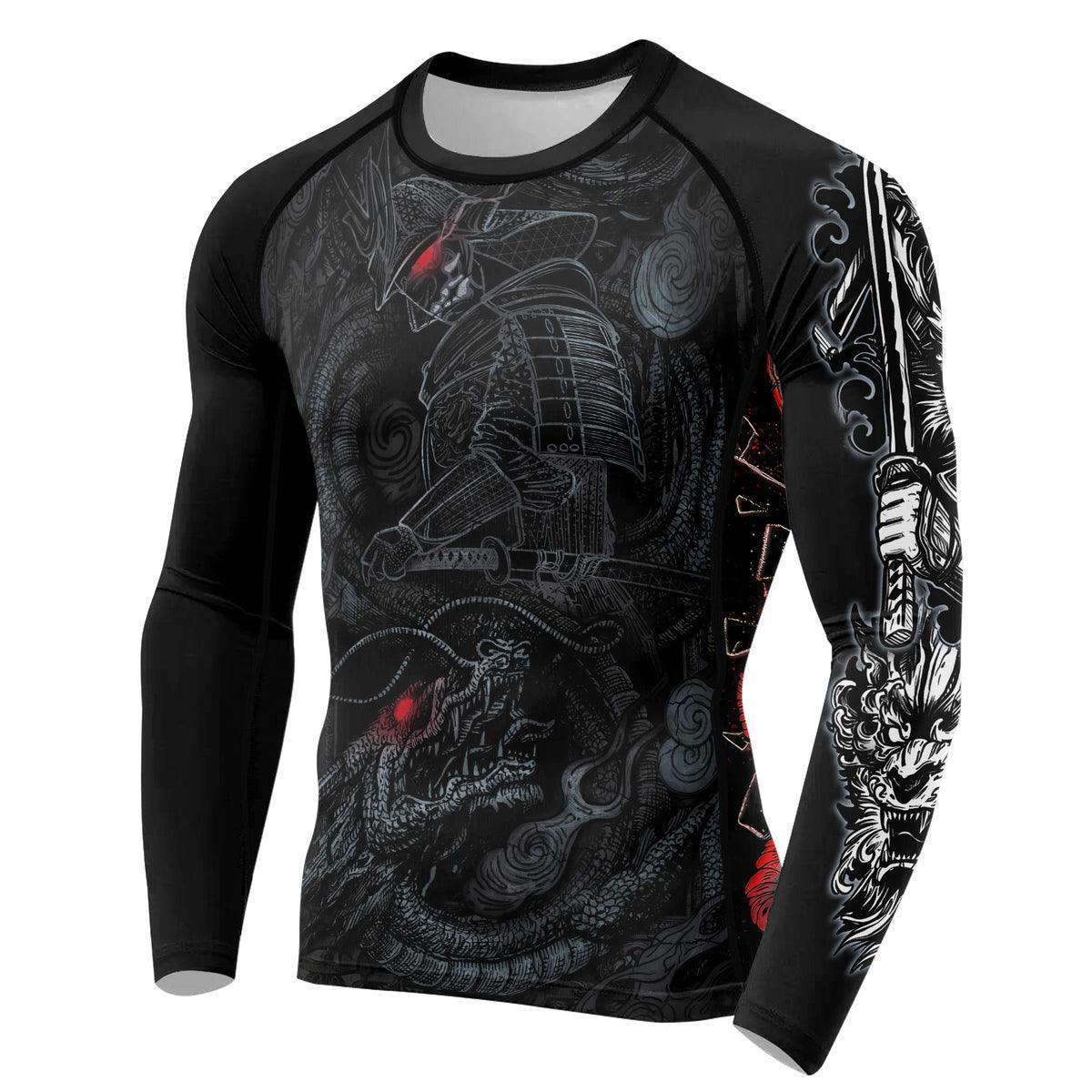 Samurai & Gray Dragon Men's Long Sleeve Rash Guard