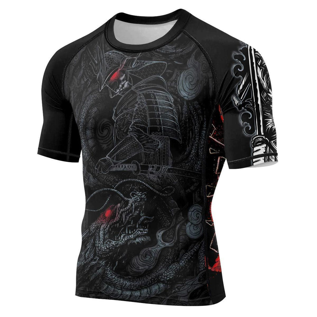 Samurai & Gray Dragon Men's Short Sleeve Rash Guard