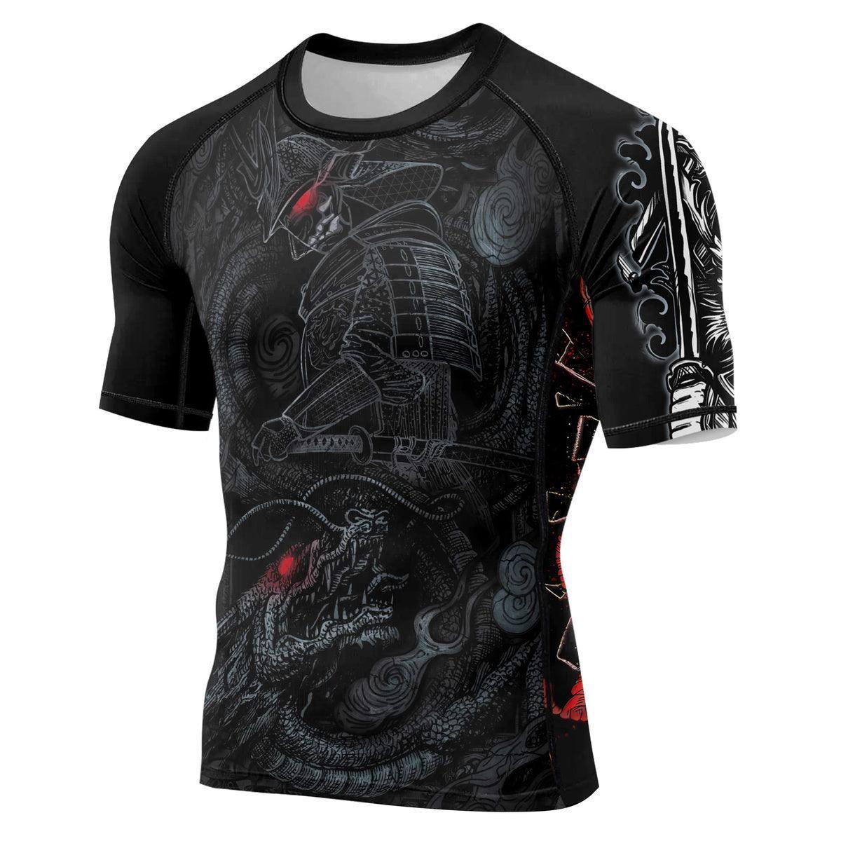 Samurai & Gray Dragon Men's Short Sleeve Rash Guard