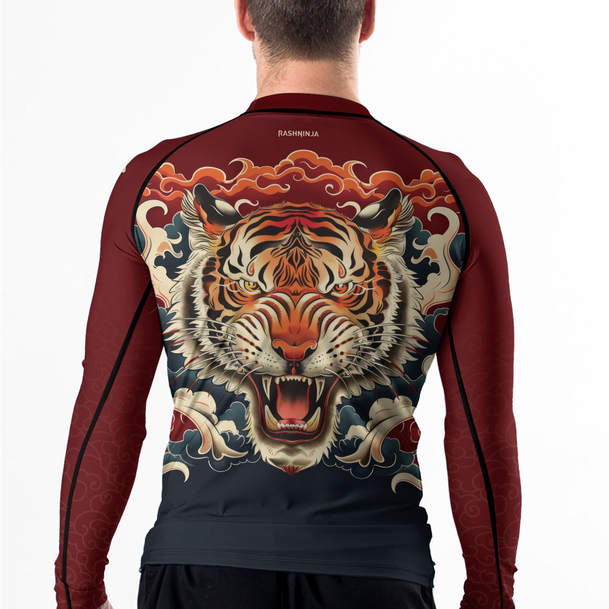 Rashninja Tiger Cloud Black Red Men's Long Sleeve Rash Guard