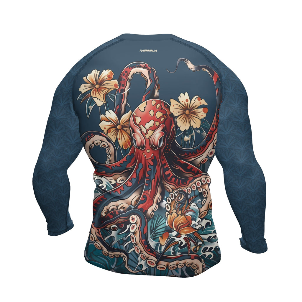 Rashninja Octopus Floral Blue Men's Long Sleeve Rash Guard