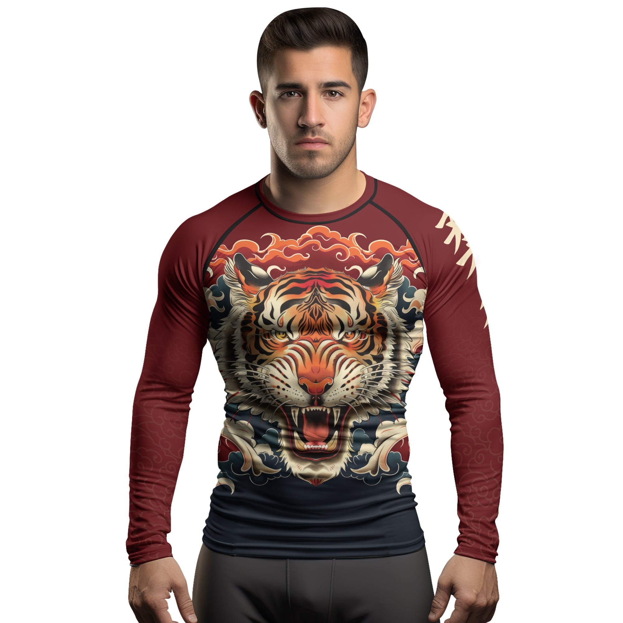 Rashninja Tiger Cloud Black Red Men's Long Sleeve Rash Guard