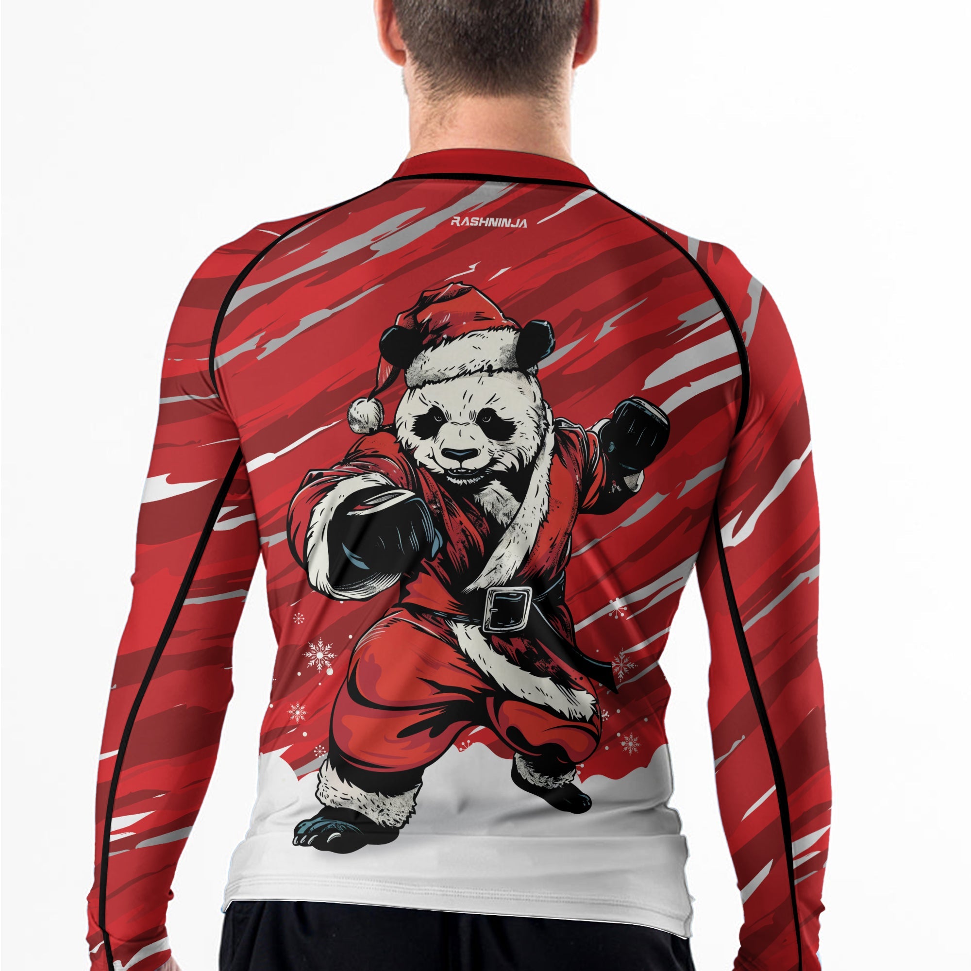 Rashninja Red Santa Panda Kung Fu Men's Long Sleeve Rash Guard