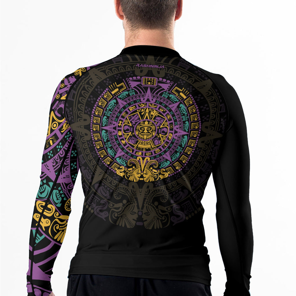 Rashninja Aztec Purple Tribe Headman Men's Long Sleeve Rash Guard