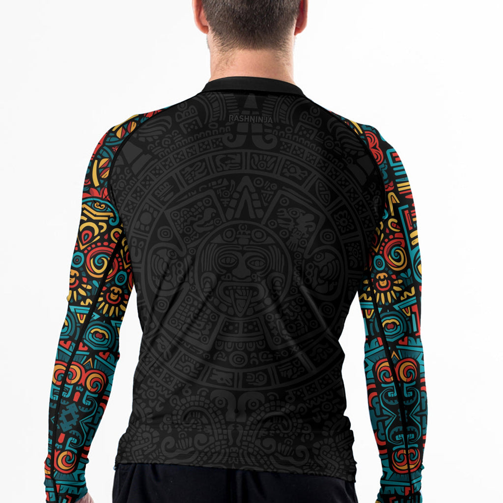 Rashninja Aztec Tribal Pattern Men's Long Sleeve Rash Guard
