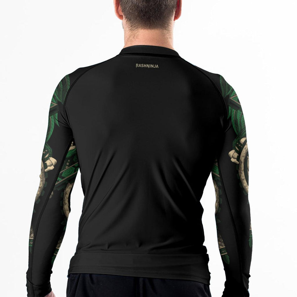 Rashninja Aztec Eagle Warrior Skull Men's Long Sleeve Rash Guard