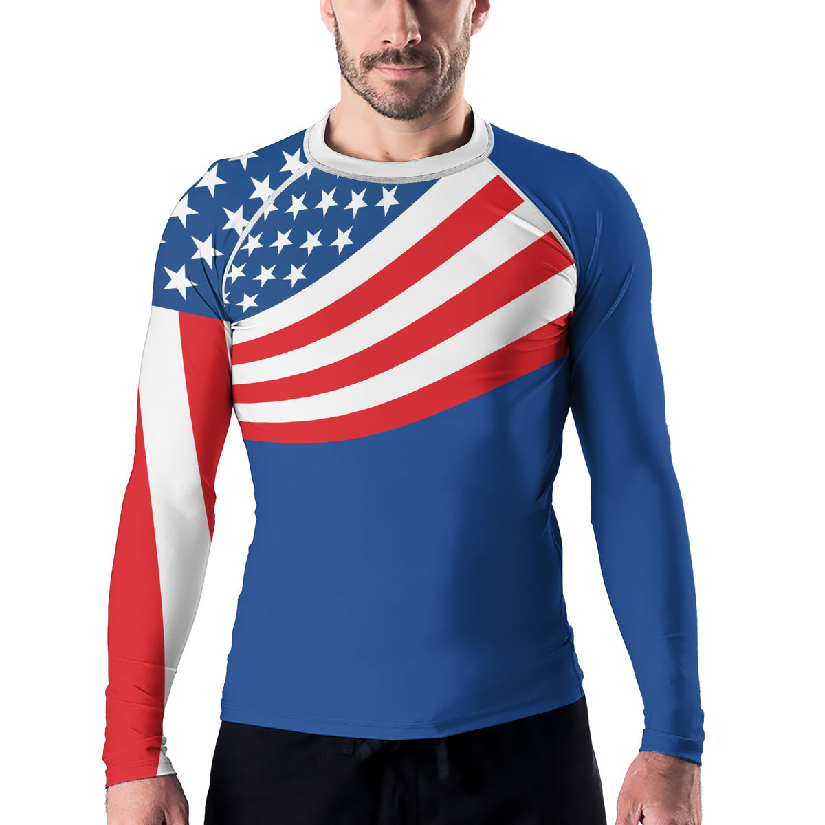 Rashninja USA Flag Patriotic Men's Long Sleeve Rash Guard