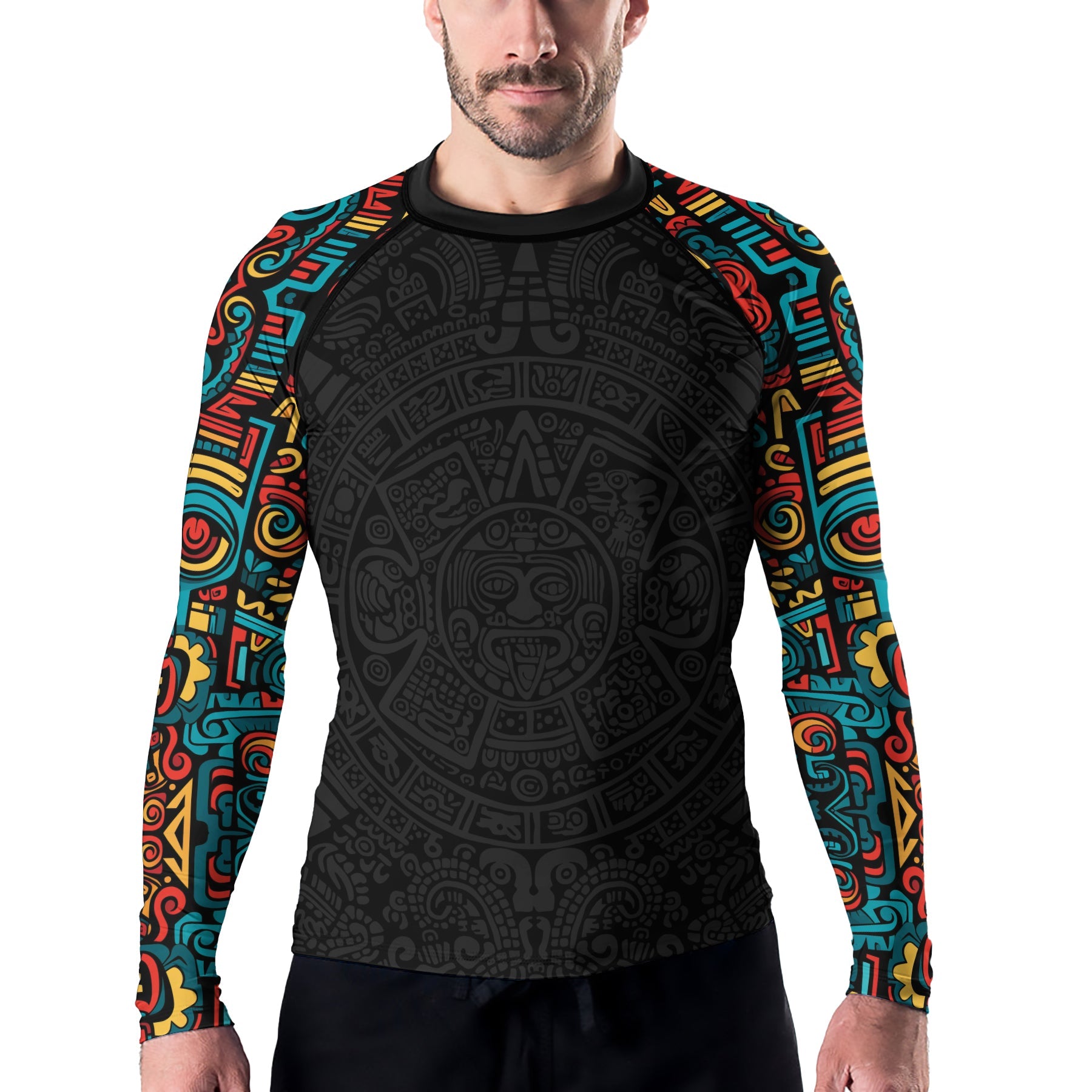 Rashninja Aztec Tribal Pattern Men's Long Sleeve Rash Guard