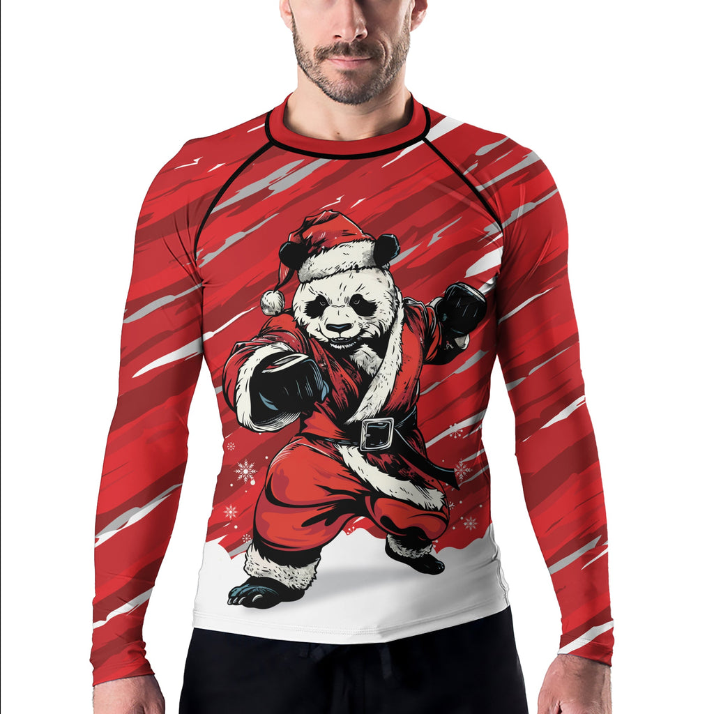 Rashninja Red Santa Panda Kung Fu Men's Long Sleeve Rash Guard
