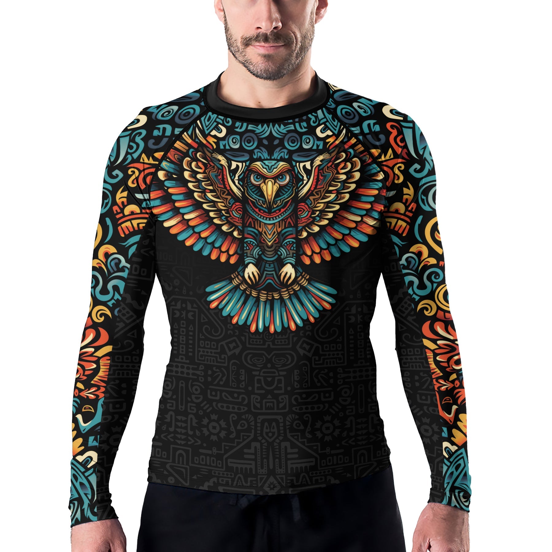 Rashninja Aztec Tribal Eagle Men's Long Sleeve Rash Guard