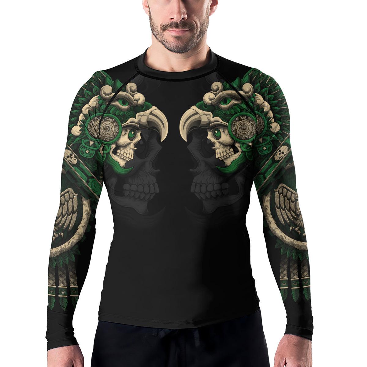 Rashninja Aztec Eagle Warrior Skull Men's Long Sleeve Rash Guard