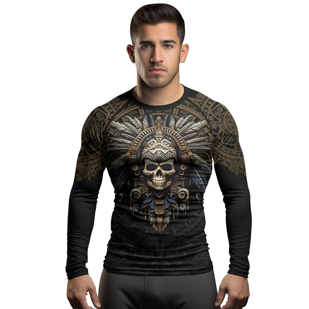 Rashninja Aztec Tribe Headman Skull Men's Long Sleeve Rash Guard