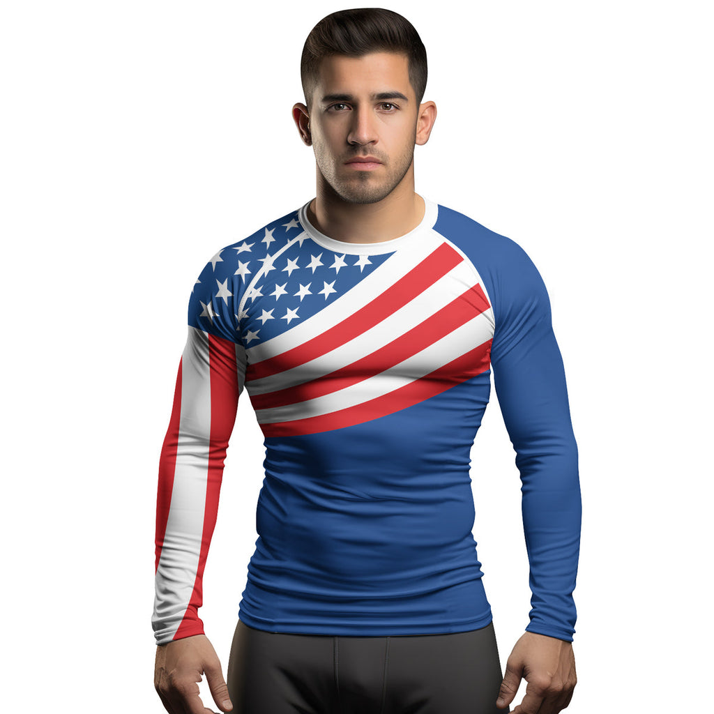 Rashninja USA Flag Patriotic Men's Long Sleeve Rash Guard