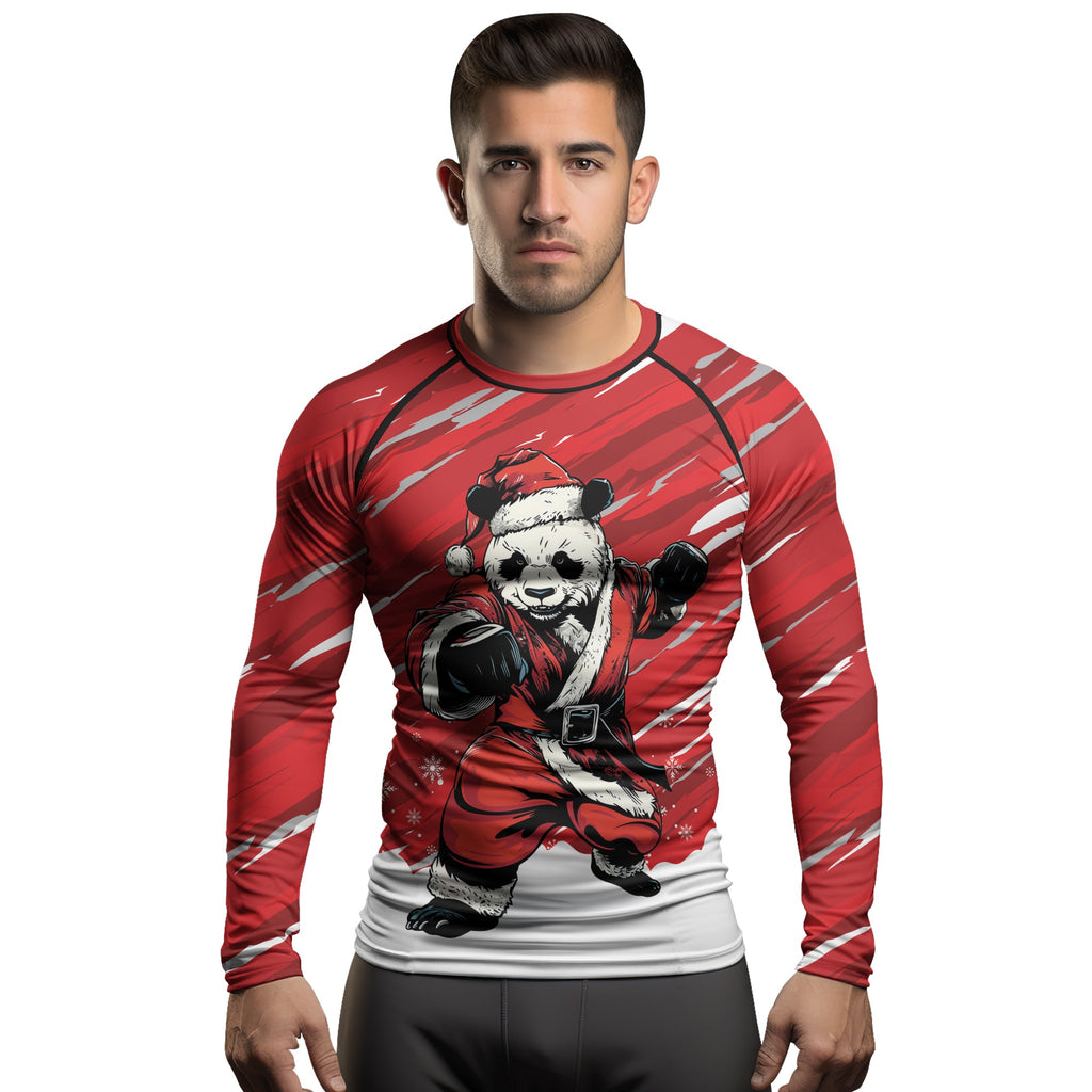 Rashninja Red Santa Panda Kung Fu Men's Long Sleeve Rash Guard