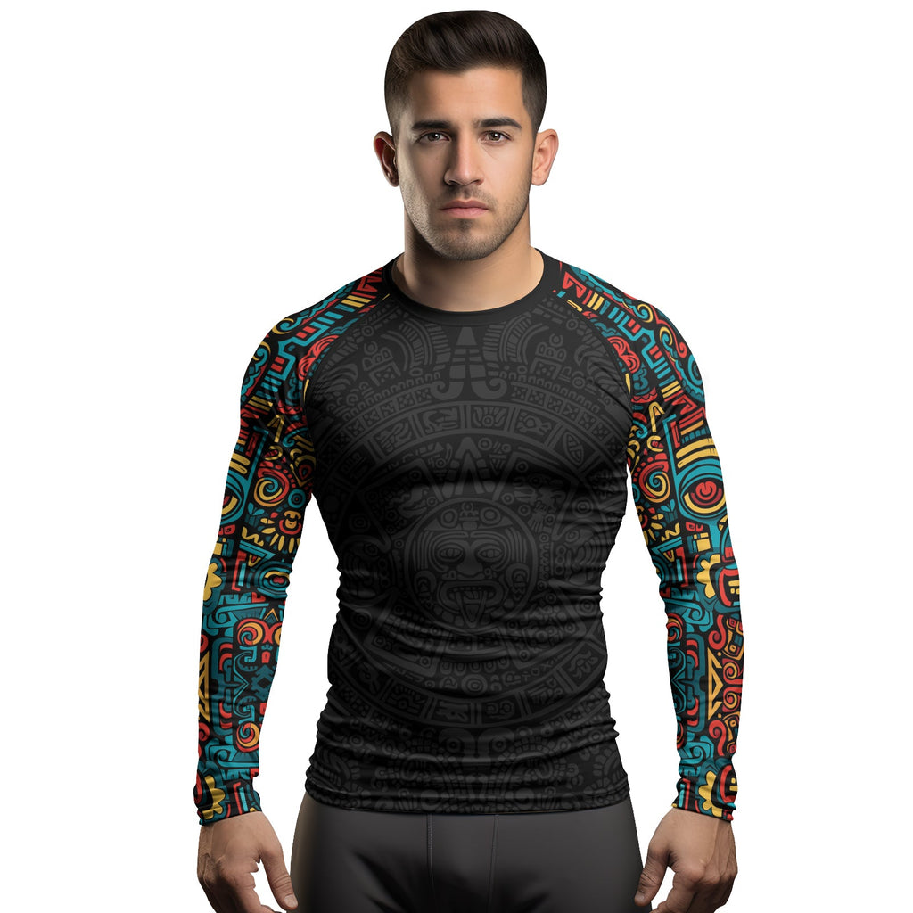 Rashninja Aztec Tribal Pattern Men's Long Sleeve Rash Guard
