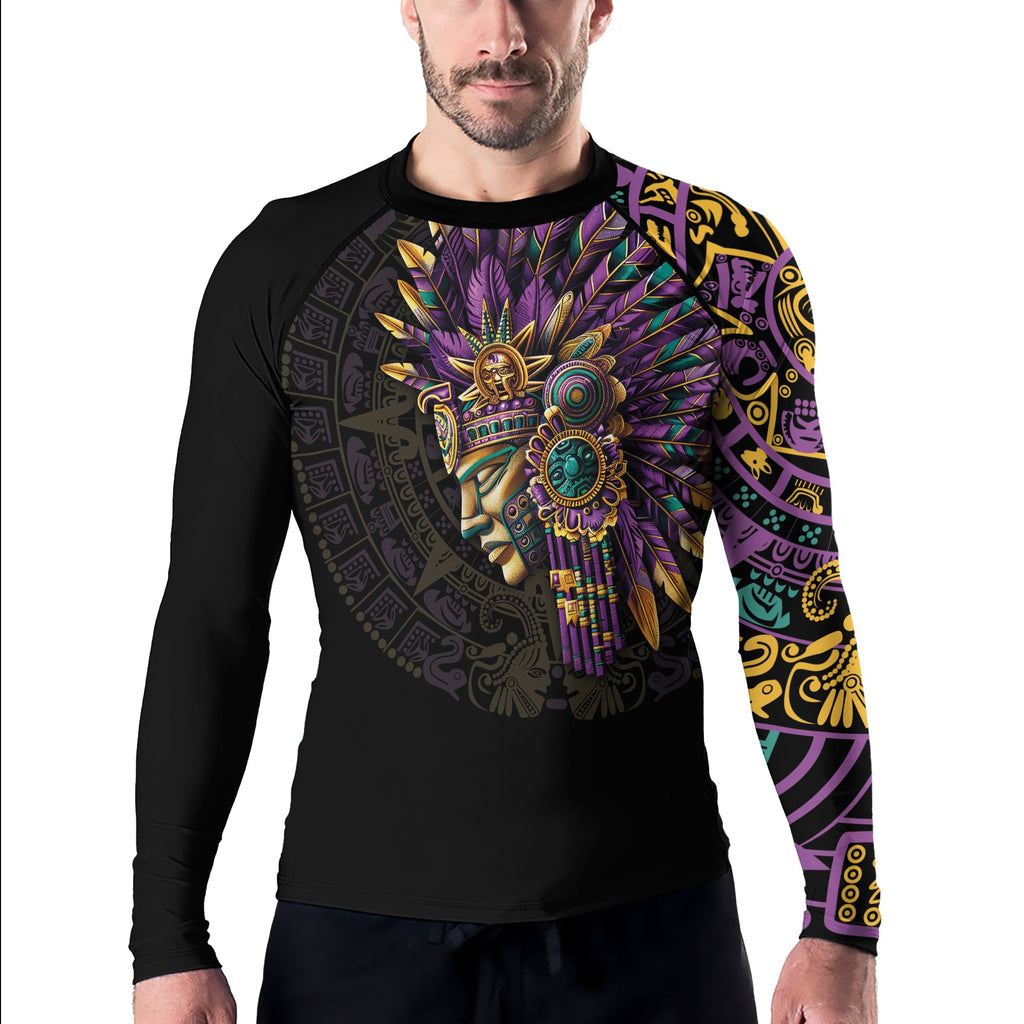 Rashninja Aztec Purple Tribe Headman Men's Long Sleeve Rash Guard