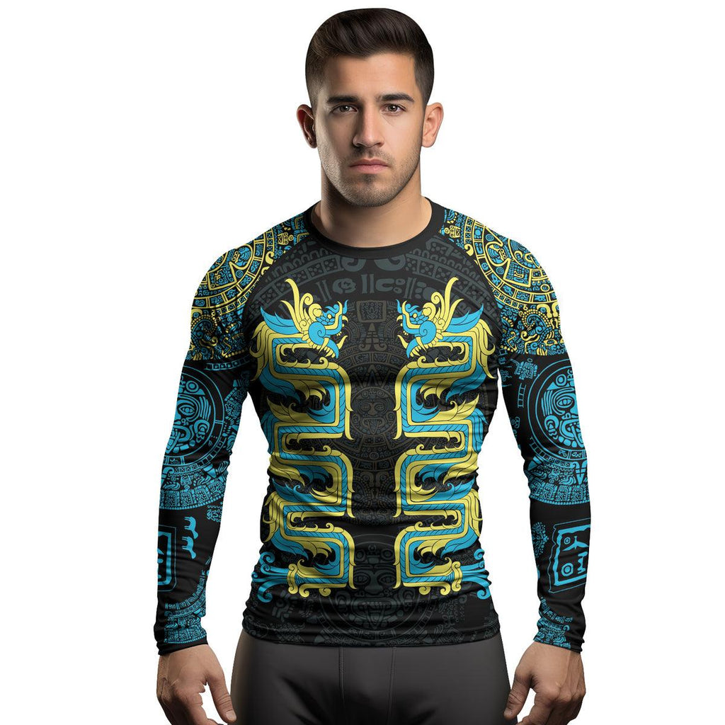 Rashninja Aztec Quetzalcoatl's Serpent  Men's Long Sleeve Rash Guard