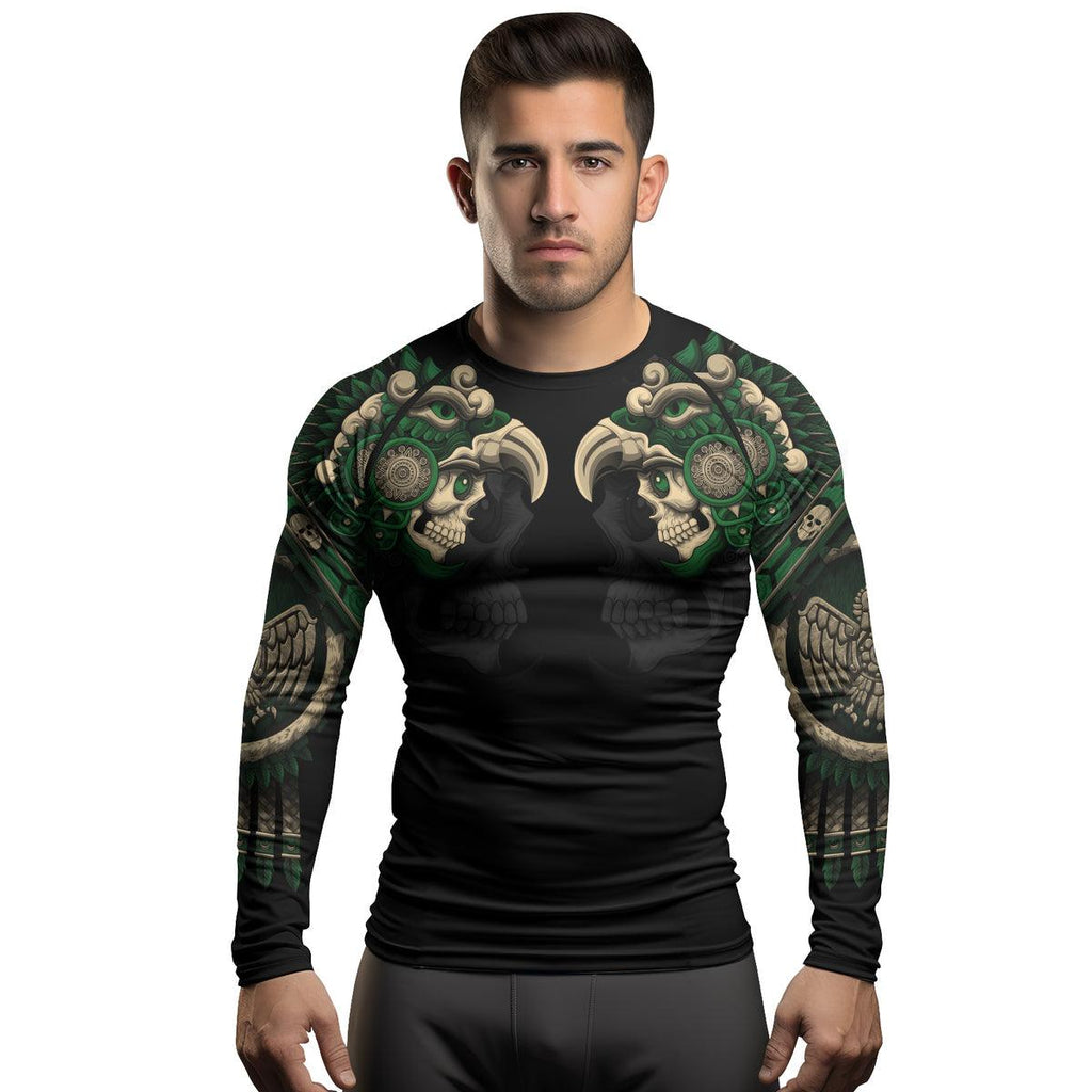 Rashninja Aztec Eagle Warrior Skull Men's Long Sleeve Rash Guard