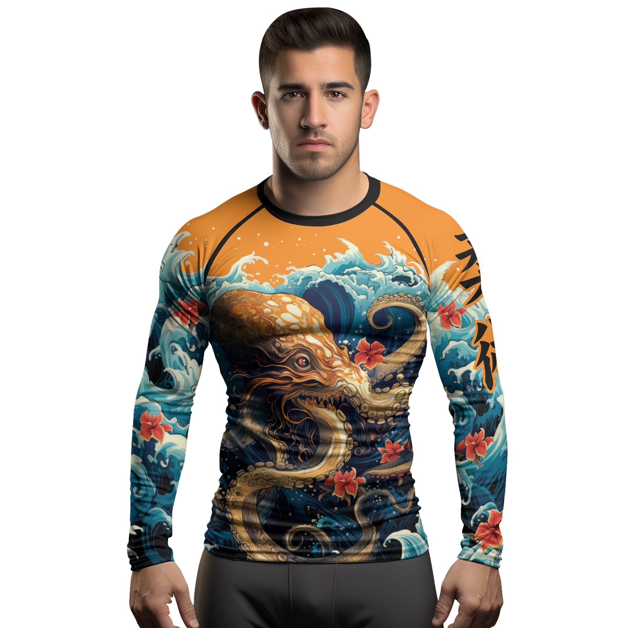 Rashninja Octopus Waves Men's Long Sleeve Rash Guard