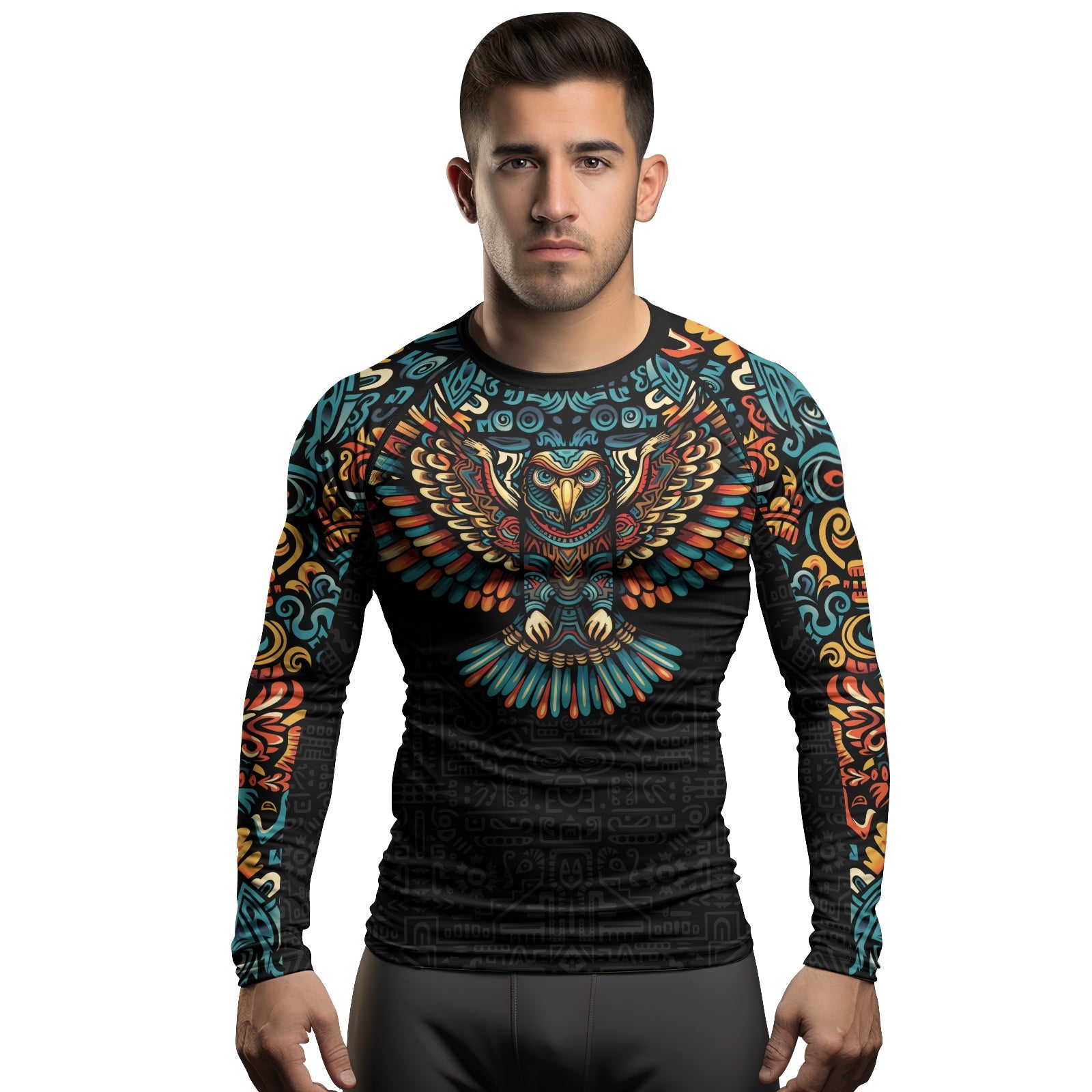 Rashninja Aztec Tribal Eagle Men's Long Sleeve Rash Guard