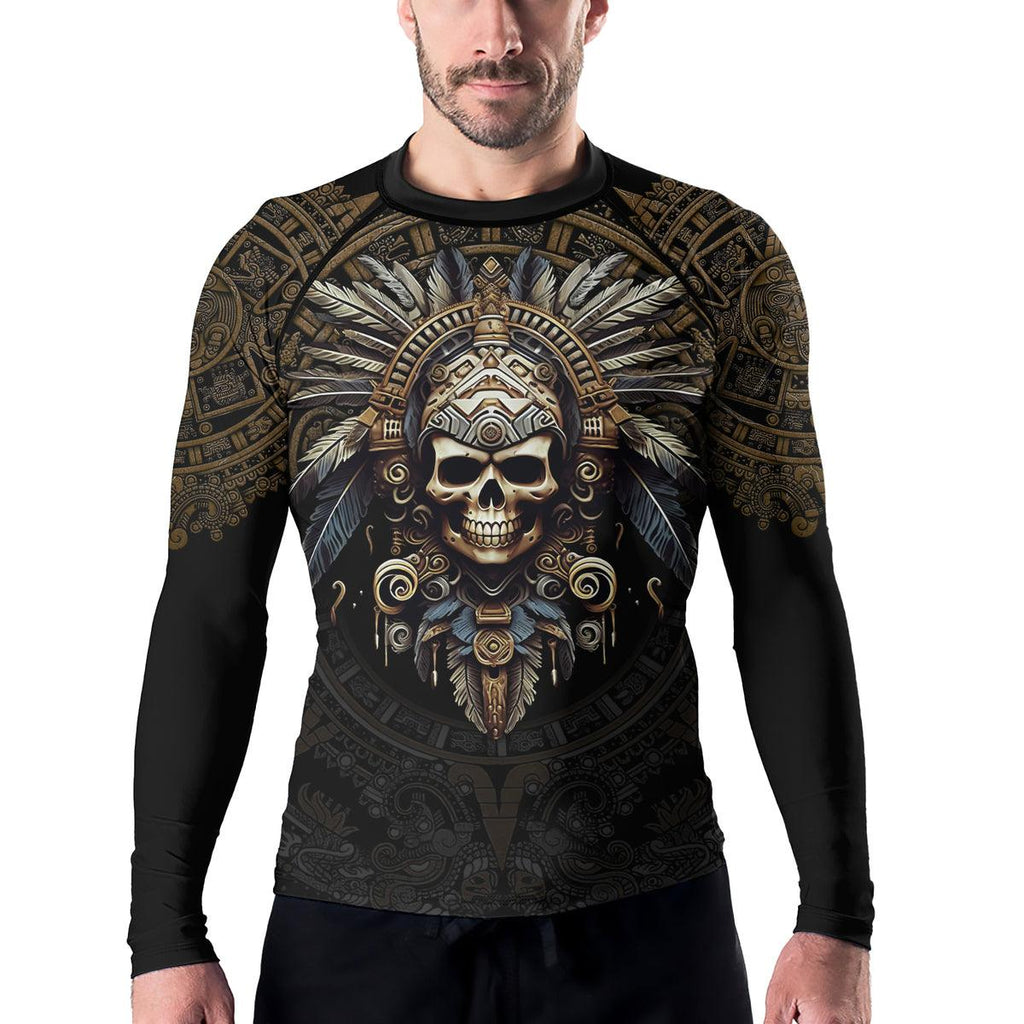 Rashninja Aztec Tribe Headman Skull Men's Long Sleeve Rash Guard
