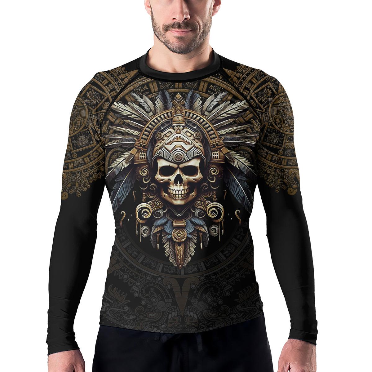 Rashninja Aztec Tribe Headman Skull Men's Long Sleeve Rash Guard