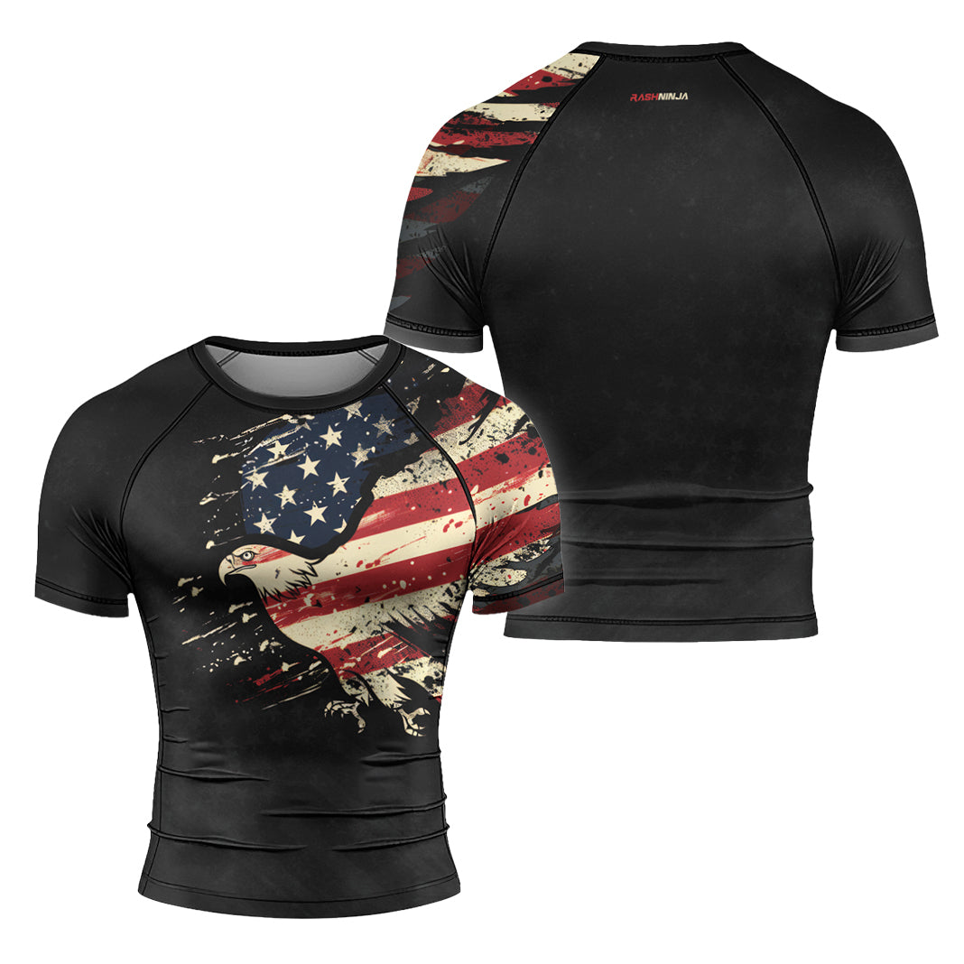 Rashninja Eagle American Flag Men's Short Sleeve Rash Guard