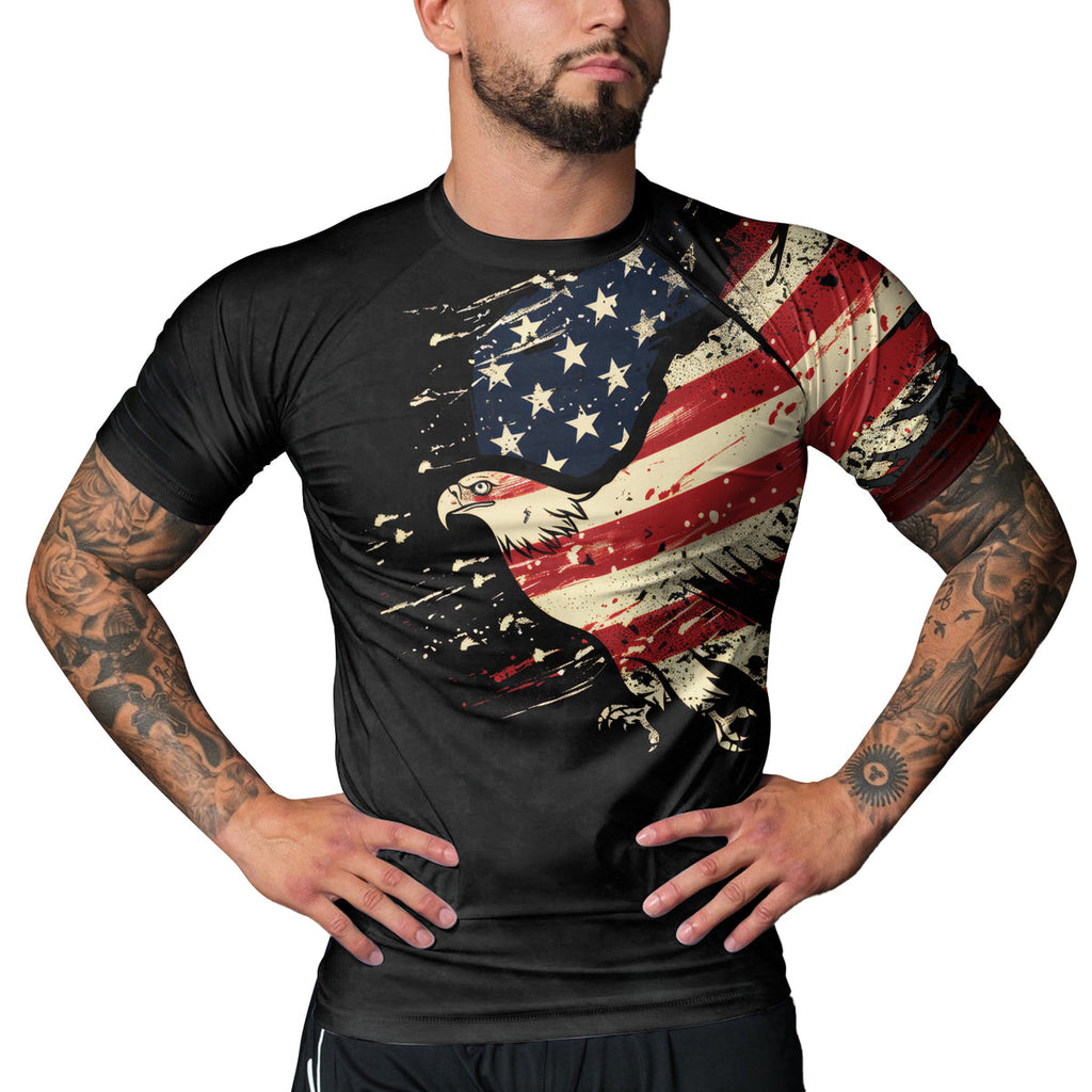Rashninja Eagle American Flag Men's Short Sleeve Rash Guard