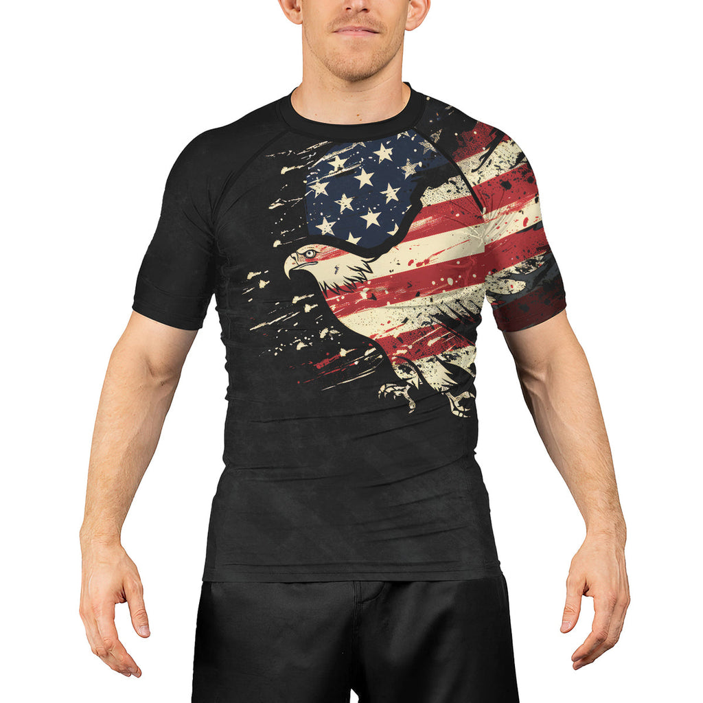 Rashninja Eagle American Flag Men's Short Sleeve Rash Guard