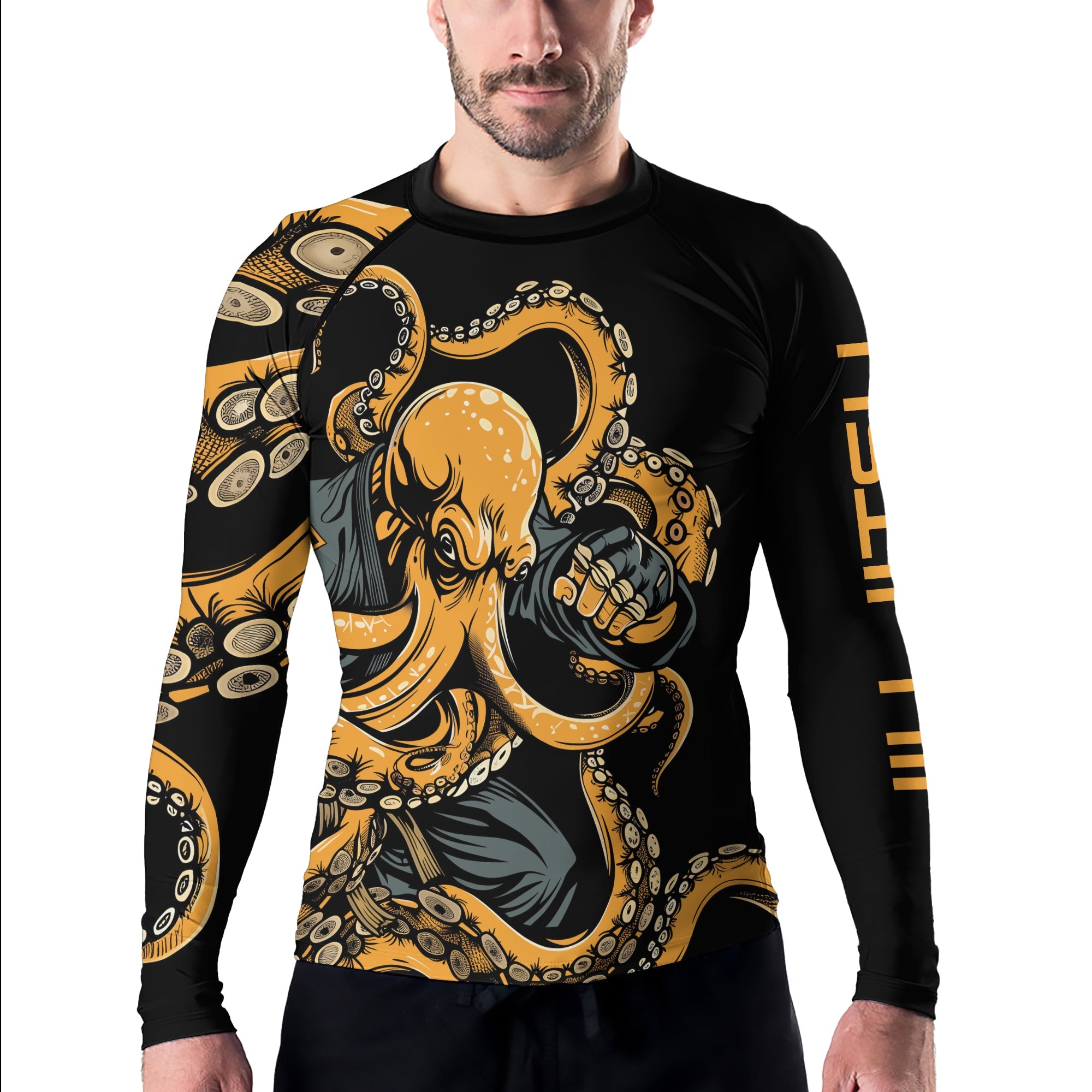 Rashninja Octopus Yellow Men's Long Sleeve Rash Guard