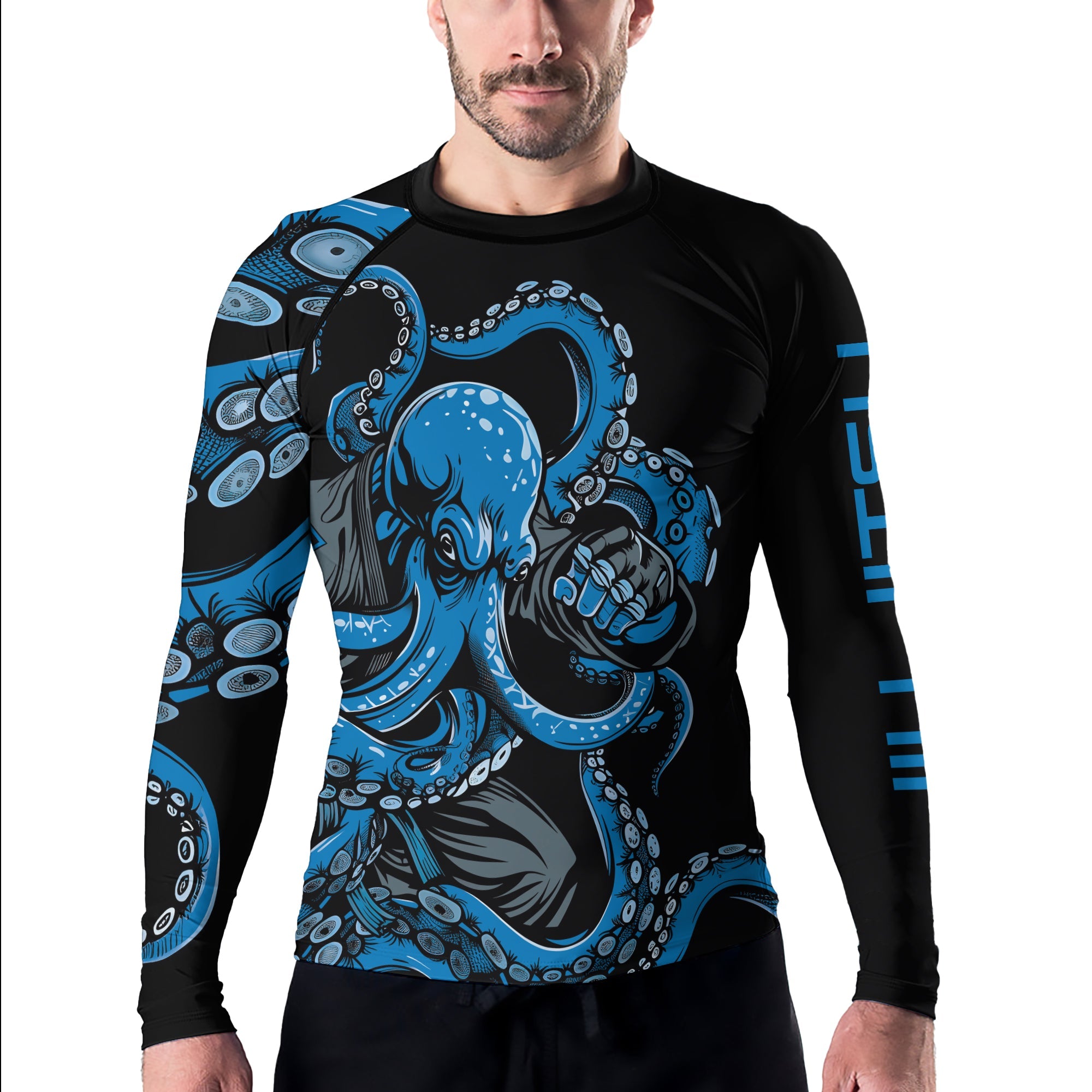 Rashninja Octopus Blue Men's Long Sleeve Rash Guard