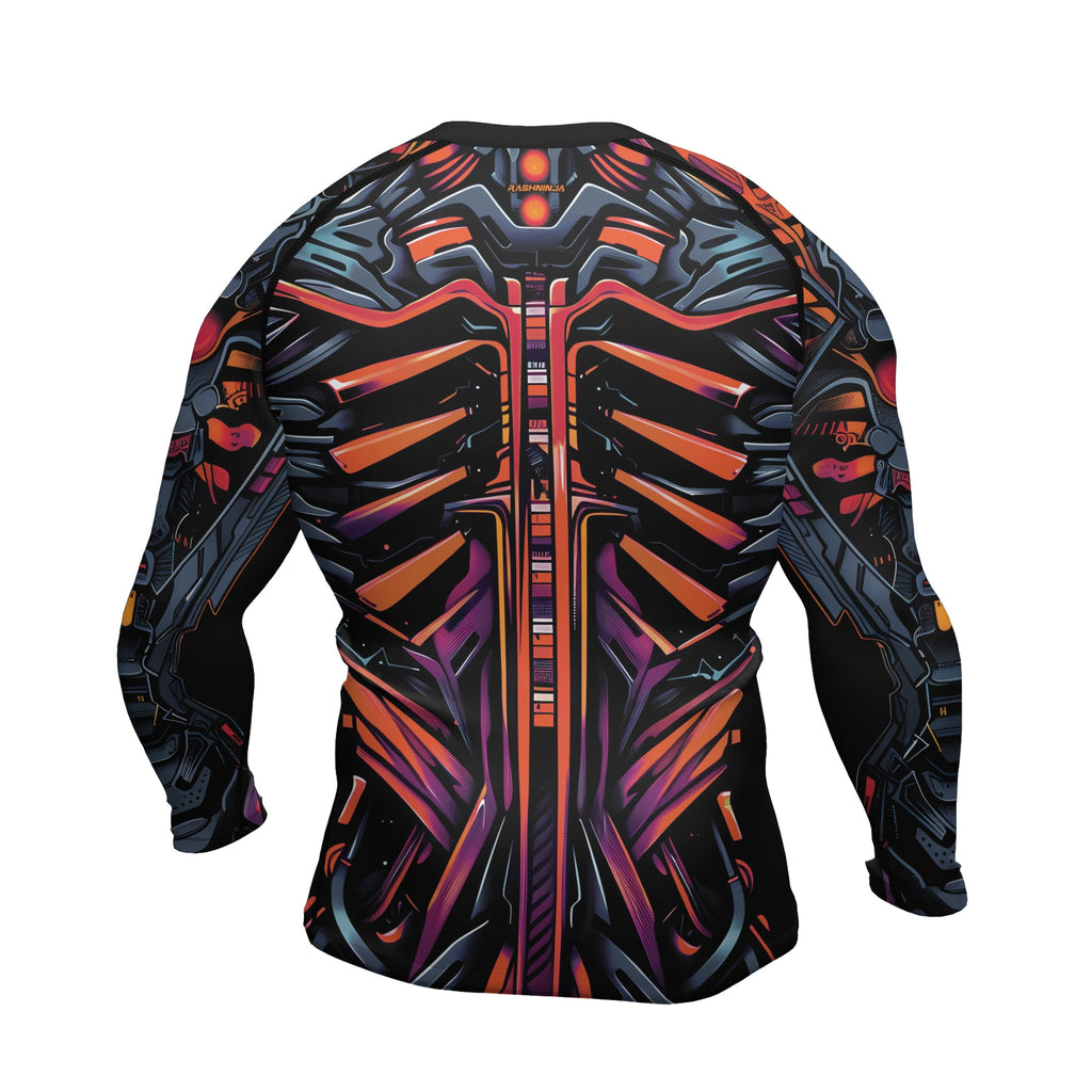 Rashninja Cyber Biomechanic Orange Pink Men's Long Sleeve Rash Guard