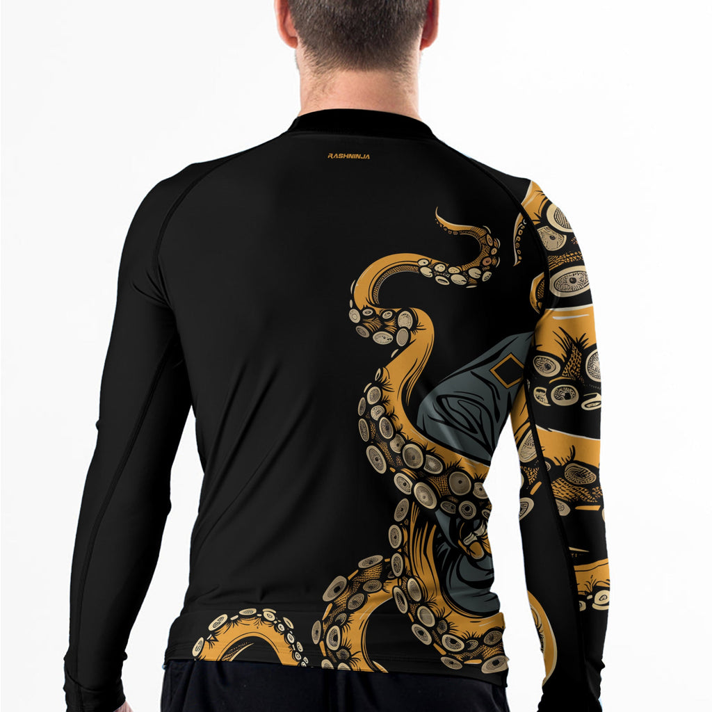 Rashninja Octopus Yellow Men's Long Sleeve Rash Guard
