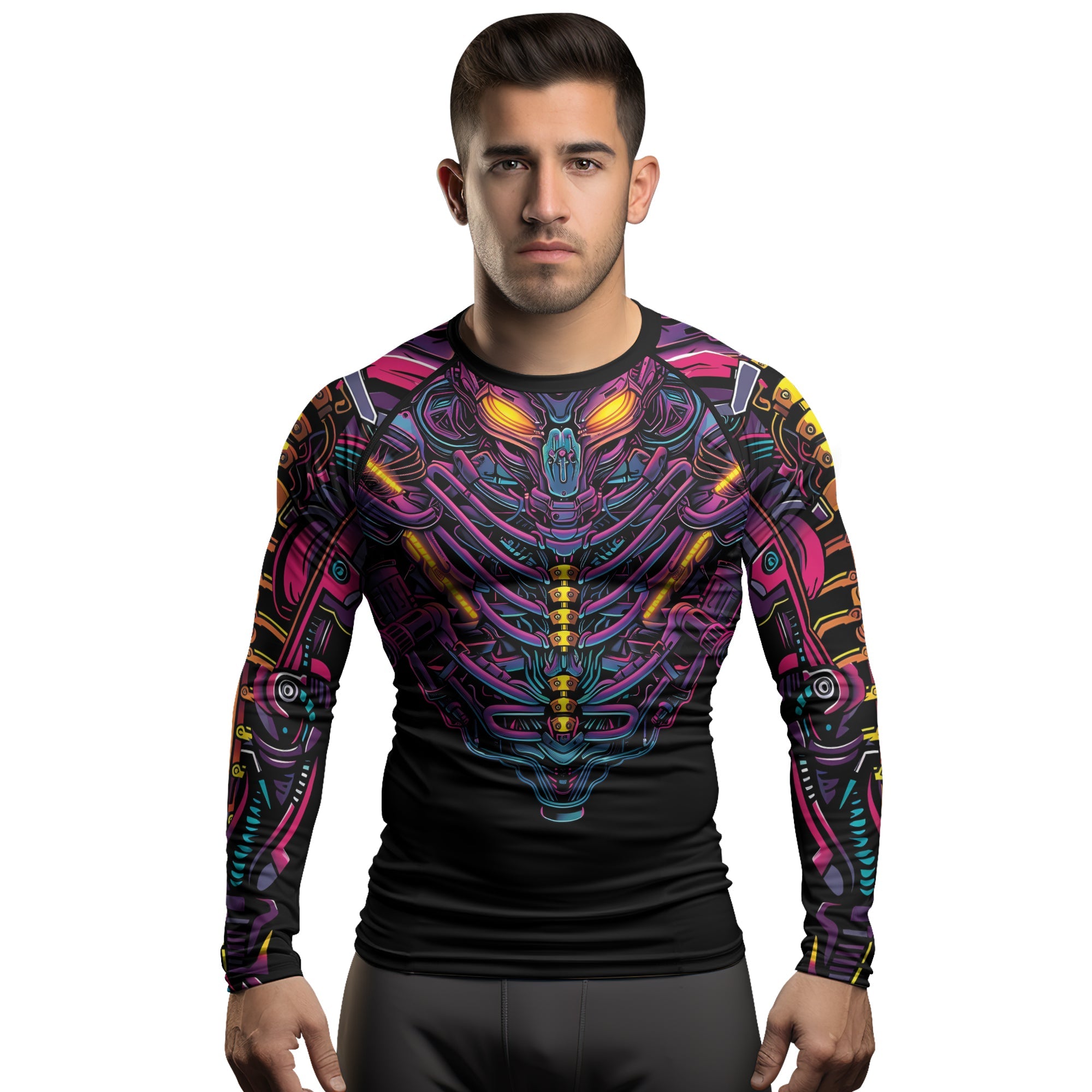 Rashninja Cyber Biomechanic Neon Spine Men's Long Sleeve Rash Guard