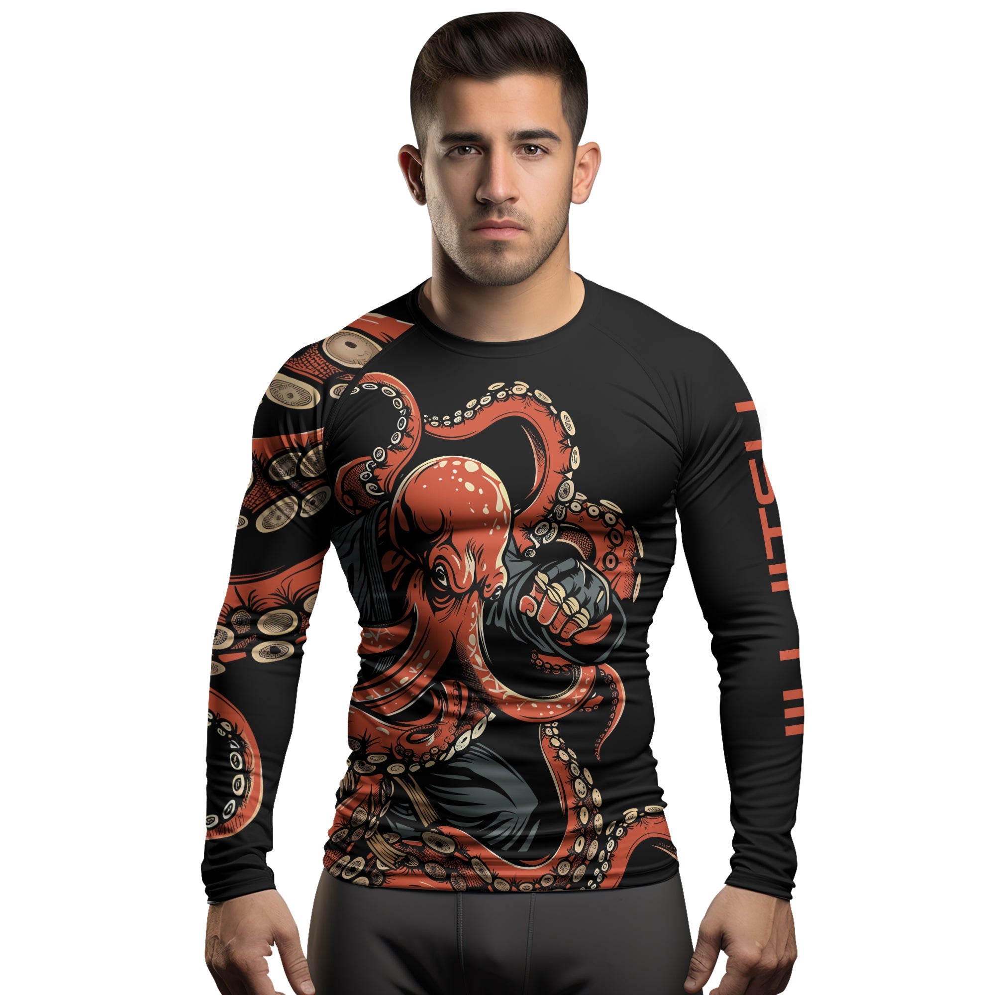 Rashninja Octopus Red Men's Long Sleeve Rash Guard