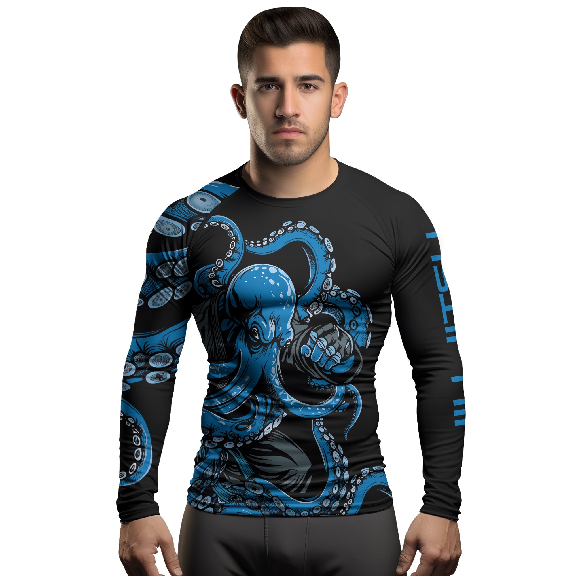 Rashninja Octopus Blue Men's Long Sleeve Rash Guard